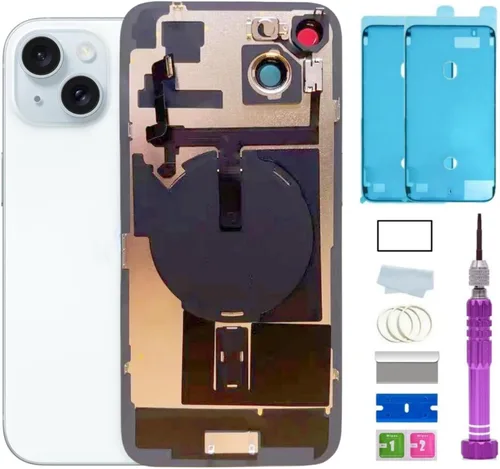 Vista 10 de Reemplazo de vidrio trasero de 14 pulgadas con placa y cable flexible y todas las piezas para iPhone 14 (azul, 6.1 pulgadas) + cinta impermeable +