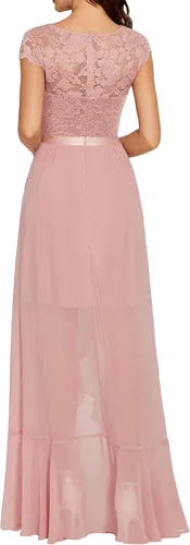 Vista 2 de Daisyaner Vestido largo formal de encaje floral para mujer con cuello en V vestido elegante para fiesta de noche vestido de graduación