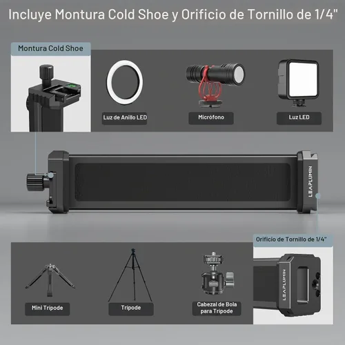 Vista 7 de Adaptador de trípode de aluminio para iPad Pro 12.9/11 (6.5"-17.3") - Soporte universal para tableta con tornillo de 1/4" Negro