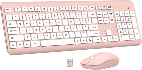 Vista 11 de Combo de teclado y mouse inalámbricos, teclado ergonómico silencioso de tamaño completo y mouse óptico, batería de larga duración, teclado de mouse