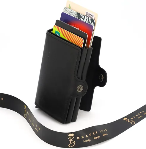 Vista 2 de Beauty Lyfe Billetera plegable de cuero genuino de gran capacidadtitular de la tarjeta de crédito para hombres y mujeres, Negro -, La elegancia