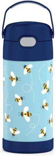 Vista 35 de THERMOS FUNTAINER - Botella de agua con pajilla, 12 onzas, botella de agua de acero inoxidable aislada al vacío para niños con tapa, color negro