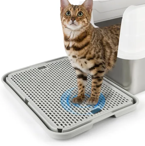 Vista 6 de Escalón para caja de arena, escalón para gatos, rampa, atrapador con función de filtro, fácil de limpiar, ideal para gatitos y gatos ancianos (negro)