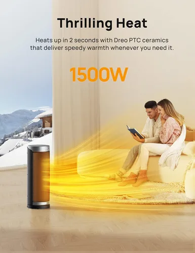 Vista 2 de DREO Calentador de espacio, calentadores de cerámica PTC de 1500 W para uso en interiores con control remoto, oscilación de 70°, temporizador de 1 a