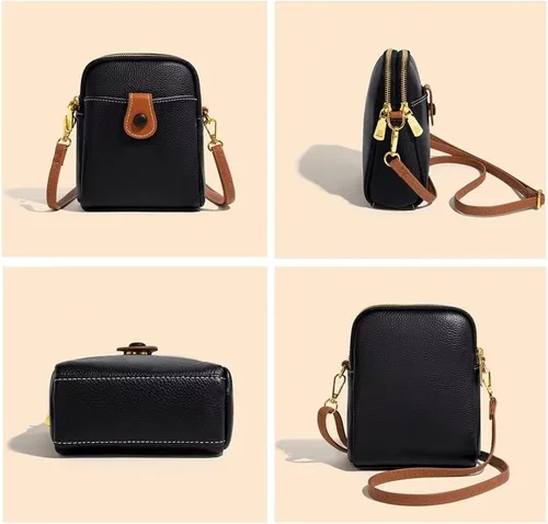 Vista 2 de Mudono Bolso bandolera pequeño para mujer, de cuero auténtico, bolso de hombro ligero, bolso vintage para uso diario