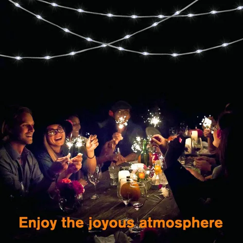 Vista 8 de QITONG Paquete de 2 luces solares de PVC mejoradas, color blanco, cada cadena de 100 luces LED de 33 pies para exteriores, impermeable, 8 modos
