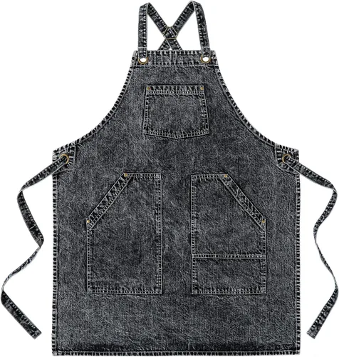 Vista 14 de Delantal Tobyan de Mezclilla de Algodón Suave - Delantal Unisex Ajustable con Babero de 5 Bolsillos Perfecto para Cocinas