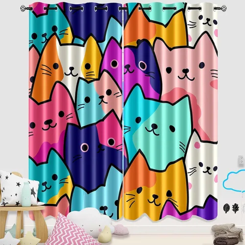 Vista 13 de Cortinas de Gato - Lindas Cortinas Opacas de Gato para Habitación de Niños Decoración Kawaii para Dormitorio de Niñas, 2 Paneles, 82 x 63 pulgadas