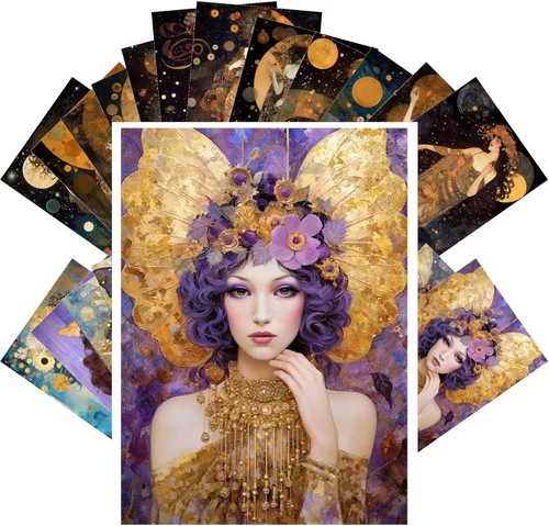 Vista 9 de PIXILUV Postales vintage (24 piezas de 4 x 6 pulgadas cada una) Retratos pacíficos de Art Nouveau de hermosas mujeres florales en vestidos fluidos