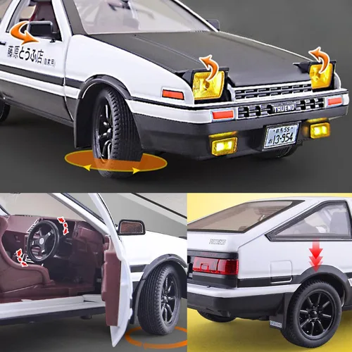 Vista 5 de 1/24 - Modelo de automóvil con inicial D Trueno AE86, juguete deportivo para niños y adultos, vehículos de tracción (tipo C negro)