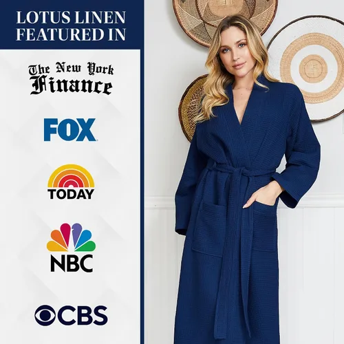 Vista 2 de Lotus Linen Batas ligeras de tejido gofre para mujer, bata larga de algodón suave, bata de baño tipo kimono para spa