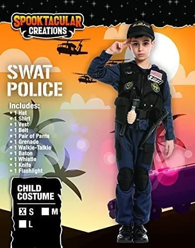Vista 6 de Spooktacular Creations Disfraz de policía para niños, disfraz de policía SWAT para niños, fiestas de disfraces de Halloween