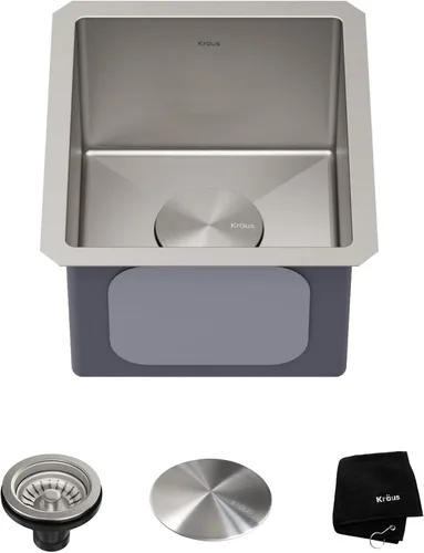 Vista 9 de Kraus Standart PRO - Fregadero de cocina de montaje inferior con tazón individual para bar de acero inoxidable, calibre 16, 10 pulgadas, KHU101-10