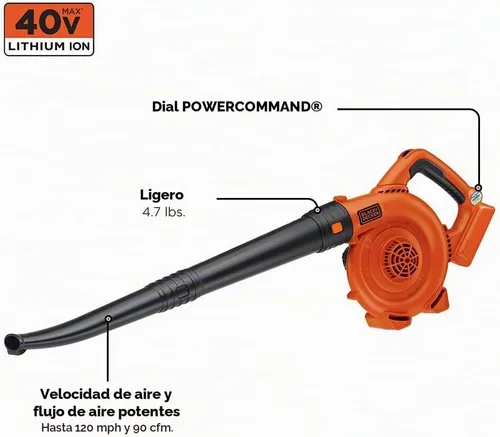 Vista 2 de Barredora de iones de litio Black and Decker de 40 V, Incluye batería de 40V, 24, Negro