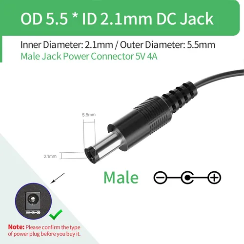 Vista 2 de Adaptador de fuente de alimentación de CA a CC 5V 4A, enchufe 0.217 in x 0.083 in, UL listado