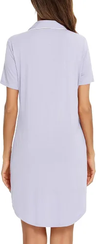 Vista 134 de Samring Camisón de pijama para mujer, manga corta/larga, con botones, camisón para dormir, camisón para novio, talla XXL