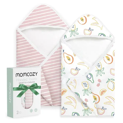 Vista 16 de Momcozy Toalla de bebé con capucha, ultra suave y absorbente, juego de toallas de baño grandes para mayor comodidad y suavidad en la piel del bebé