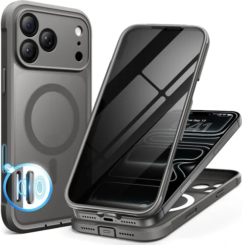 Vista 14 de BERFY Funda para iPhone 17 Pro Max, compatible con MagSafe, protector de pantalla de vidrio integrado, protección de cámara, funda de cuerpo