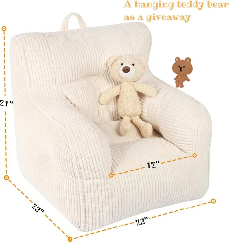 Vista 3 de MOMCAYWEX Silla Puf para Niños con un Oso de Peluche, Silla Cómoda para Niños Pequeños para Niños y Niñas, Beige