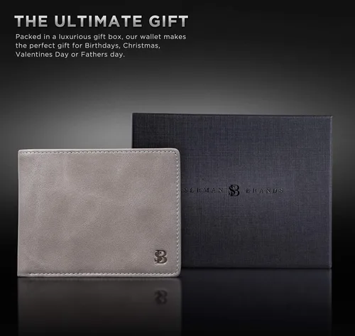 Vista 6 de SERMAN BRANDS Billetera de piel con 2 ventanas de identificación para hombre, con bloqueo RFID, doble tapa superior, billetera de viaje de capacidad