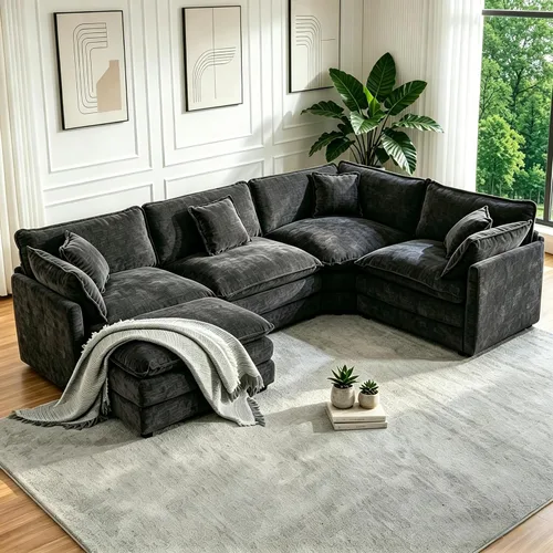 Vista 19 de Sofá modular modular con otomano: sofá moderno en forma de L de 76.7 pulgadas, cómodo sofá biplaza, sofá de 3 plazas de felpilla con almohada