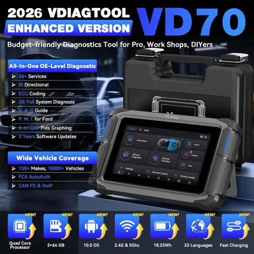 Vista 2 de VDIAGTOOL Herramienta de escaneo bidireccional VD70, herramienta de diagnóstico de escáner OBD2 con codificación ECU, más de 36 restablecimientos
