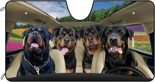 Vista 11 de Parasol para parabrisas delantero de automóvil para perro, caniche de almendra, hermosas flores, decoración para vehículo, reflector de rayos UV
