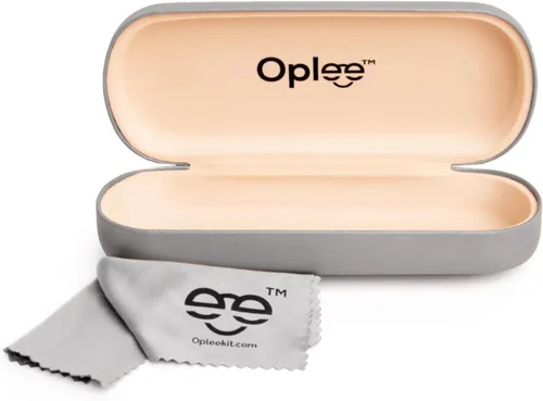 Vista 2 de Oplee Estuche rígido para lentes con paño de microfibra gris