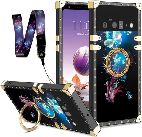 Vista 20 de nancheng Funda para Google Pixel 6 de lujo, diseño de abeja, corazón y abeja, chapado en oro, con anillo de diamante de 360°, correa de cordón
