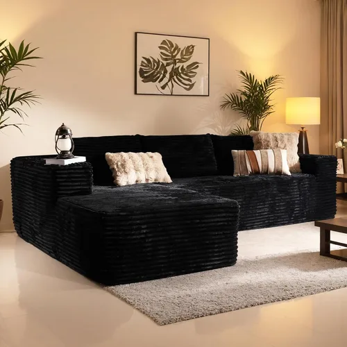 Vista 29 de Sofá modular Cloud de 96 pulgadas con tumbona, asiento profundo en forma de L, moderno sofá cama sin hueso, no requiere montaje, sofás sin hueso