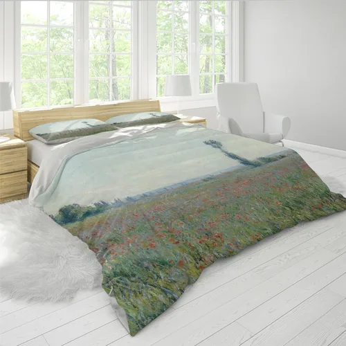 Vista 2 de Claude Monet Funda nórdica de 3 piezas Paisaje de granja Juego de ropa de cama Cálida cubierta transpirable de microfibra con cierre de cremallera