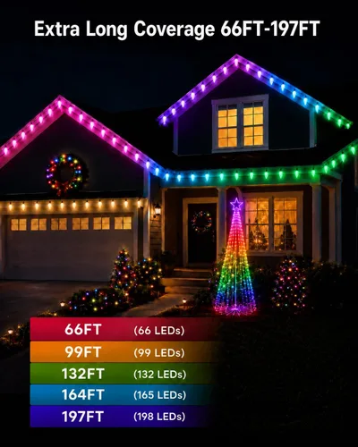 Vista 4 de Luces de Navidad inteligentes RGB C9 para exteriores de 66 pies, luces