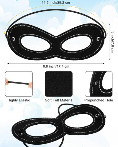 Vista 2 de JaGely Máscara de ojos de fieltro para cosplay, multicolor, ajustable, con cuerda elástica para cumpleaños, Mardi Gras