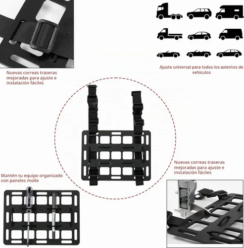 Vista 3 de Paneles rígidos Molle para vehículos + panel de reposacabezas Molle universal táctico Molle panel trasero organizador modular de almacenamiento