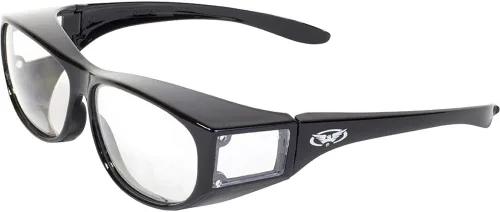Vista 2 de Global Vision Escort Safety Fit sobre lentes, marco negro (paquete de 3, 1 lente transparente, 1 lente ahumada, 1 lente amarilla)