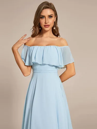 Vista 5 de Ever-Pretty Vestido formal de gasa para mujer, con hombros descubiertos, manga con volados, corte alto y bajo, para invitada de boda de verano 01736