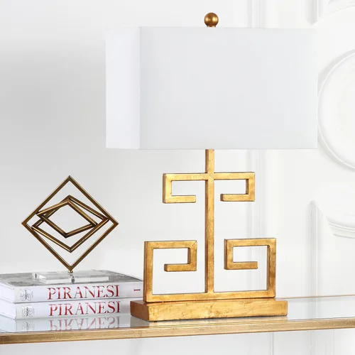 Vista 4 de SAFAVIEH Lighting Collection - Juego de 2 lámparas de mesa modernas con llave griega dorada de 24 pulgadas, pantalla rectangular blanca, bombillas