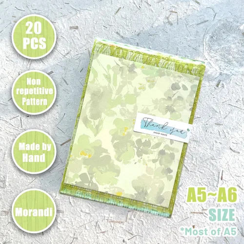 Vista 4 de Aromoty 20 piezas de papel artesanal para álbum de recortes, papel texturizado para manualidades, papel Morandi A5 en malla, tela de morera, mezcla