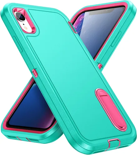 Vista 14 de IDweel Funda para iPhone XR, color negro para iPhone XR con soporte para hombres, protección resistente a prueba de golpes, antiarañazos, ajuste
