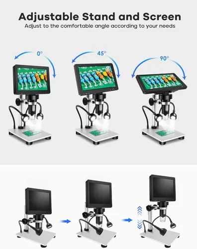 Vista 13 de Microscopio digital LCD de 7 pulgadas 1200X, microscopio Leipan de moneda de 12 MP con pantalla para adultos, microscopio de video 1080P con tarjeta
