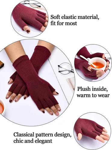 Vista 2 de Guantes sin dedos para mujer, guantes de medio dedo de invierno, elásticos, sin dedos, unisex