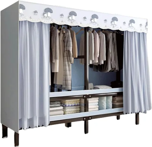 Vista 19 de Armarios grandes plegables de 0.984 in/1 pulgada de tubo de acero para ropa, estantes de almacenamiento para dormitorio, armario grande portátil