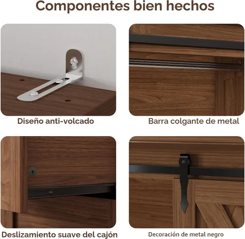 Vista 7 de IRONCK Armario Armario con 4 cajones, armario de 71 pulgadas con puertas correderas de granero, armario alto de almacenamiento de ropa con barra