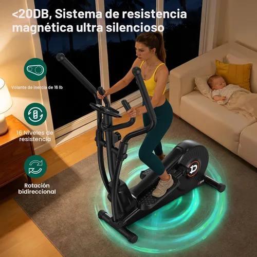 Vista 4 de pooboo Elliptical Machine, Elliptical Exercise Machine with 16-Level Resistance&Quiet Magnetic Driving System, Elliptical Machine for Home with LCD