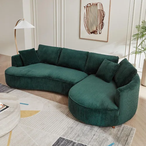 Vista 14 de Sofá curvado de tela Boucle de 124.8 pulgadas, sofá tapizado contemporáneo seccional de 4 asientos para sala de estar y oficina, diván izquierdo