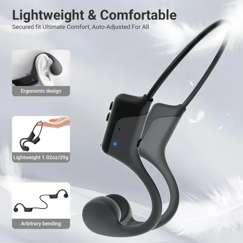 Vista 5 de Auriculares Bluetooth de conducción ósea 2025, diseño de oreja abierta, a prueba de sudor e impermeable, sonido estéreo HD, 10 horas