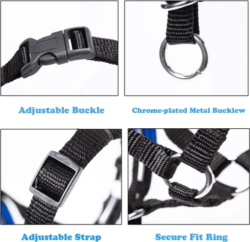 Vista 3 de Genlte - Collar de cabeza de perro con tela suave, arnés para la cabeza para que el perro deje de tirar con lazo ajustable (S, azul lago)