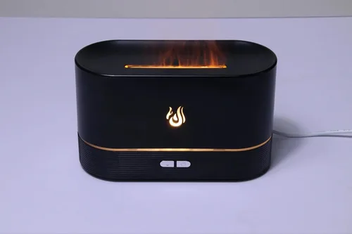 Vista 8 de Difusor de aceite esencial con efecto de llama, negro, luz LED de estado de ánimo, control de 2 botones