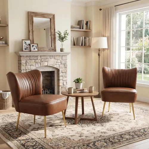 Vista 11 de DUOMAY Juego de 2 sillas decorativas modernas de terciopelo con patas doradas, silla lateral con respaldo alado para sala de estar, dormitorio Negro
