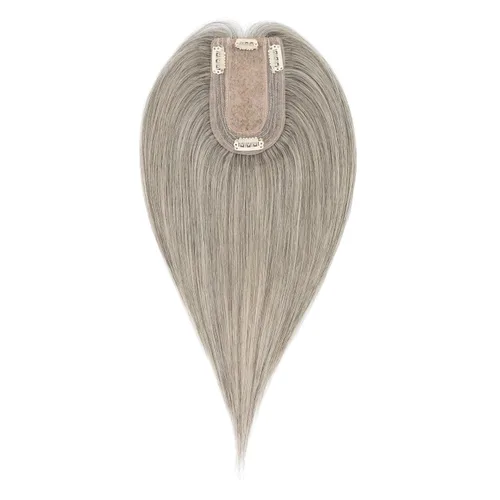 Vista 8 de Hairro Toppers de cabello humano 100% real para mujeres sin flequillo, postizos de cabello real con clip, base de seda transpirable para cubrir
